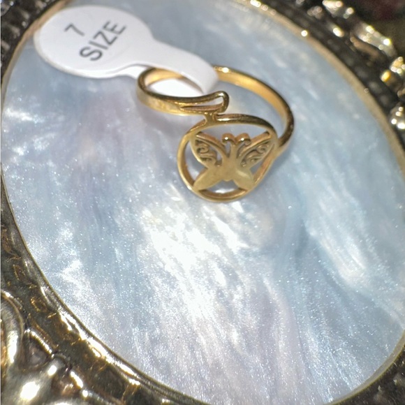 “Curlicue Butterfly” Coil Spiral Swirl Loop Twist Scroll Ringlet Gold Steel Ring - Picture 11 of 16